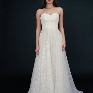 New with tag  Sparkling Strapless Sequin Tulle Wedding Dress with Sheer back